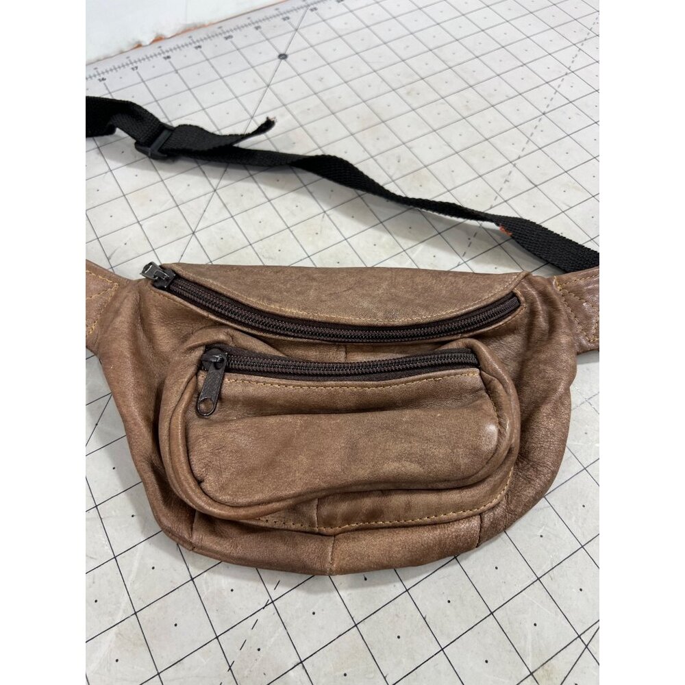 Vintage Brown Genuine Leather Fanny Pack Adjustable Strap Multiple Pockets - Picture 2 of 10